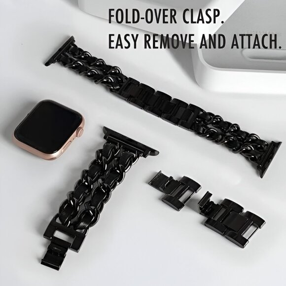 Apple Watch Band Luxury Adjustable Stylish Strap Silver Stainless Chain Black - Picture 7 of 7